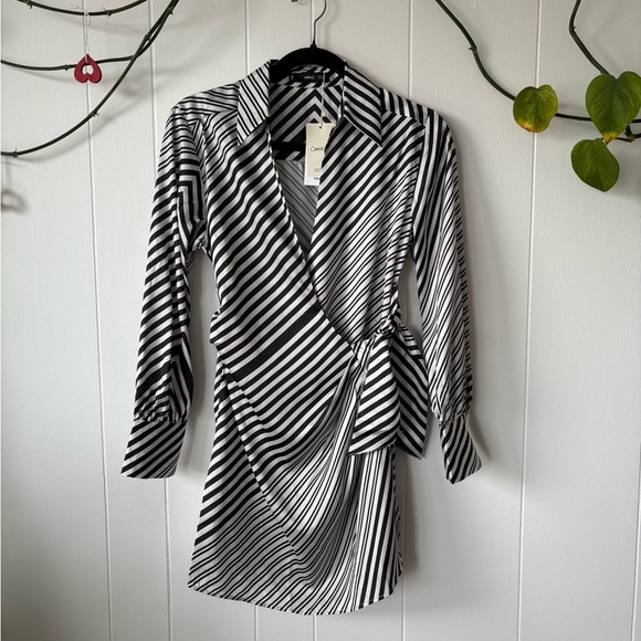 NWT Mango Black and White Striped Shirt Dress XS - Picture 2 of 5